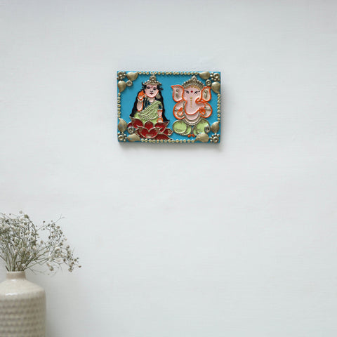 Laxmi & ganesha - handpainted clay art wall frame 07