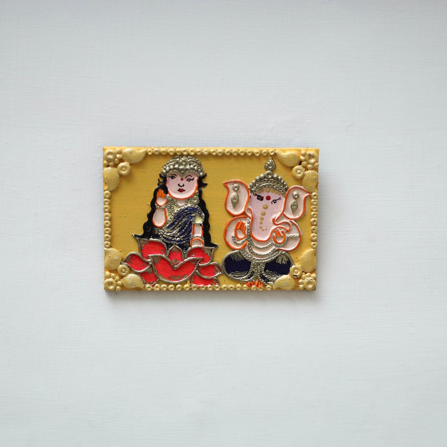Laxmi & ganesha - handpainted clay art wall frame 09