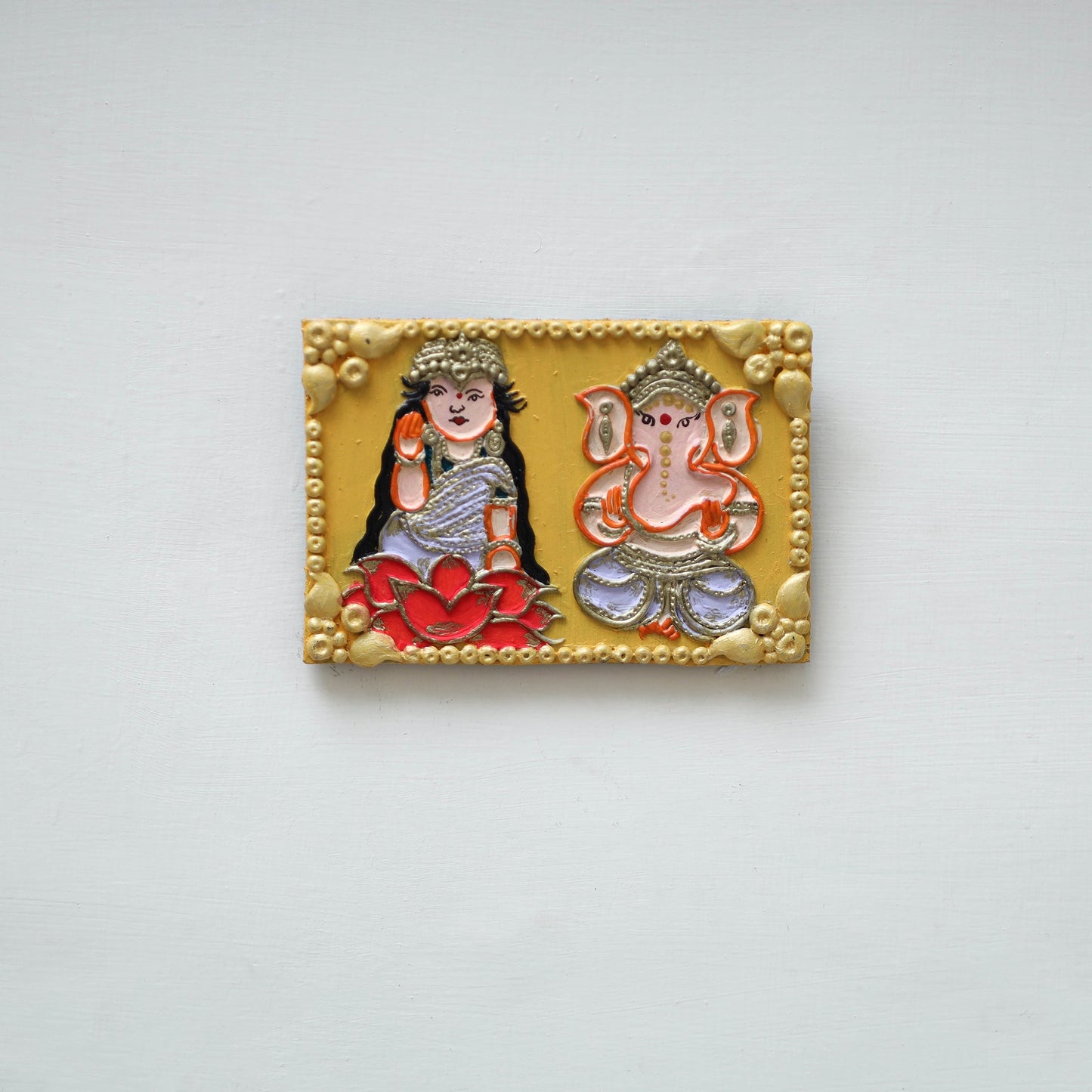 Laxmi & ganesha - handpainted clay art wall frame 10
