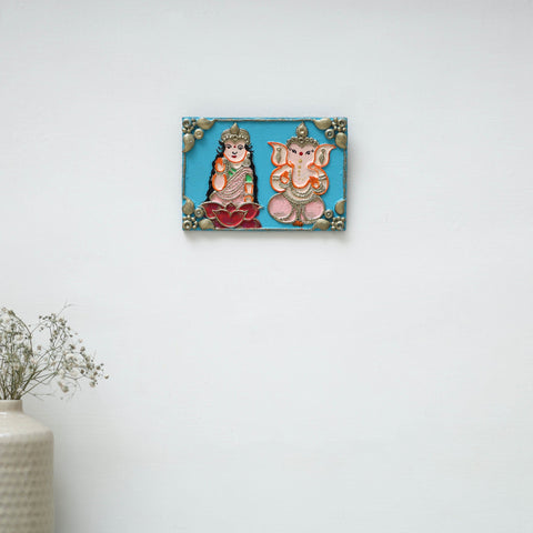 Laxmi & ganesha - handpainted clay art wall frame 11