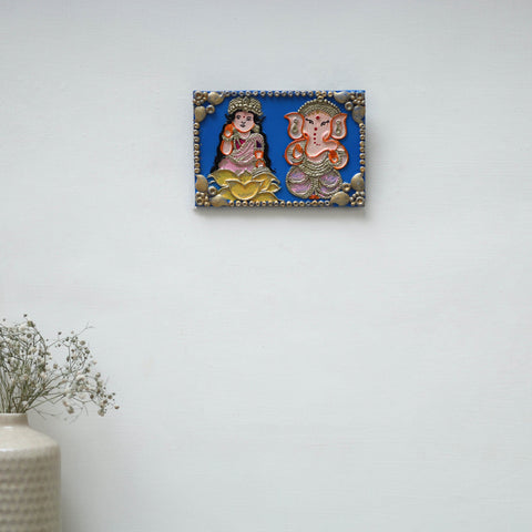 Laxmi & ganesha - handpainted clay art wall frame 13