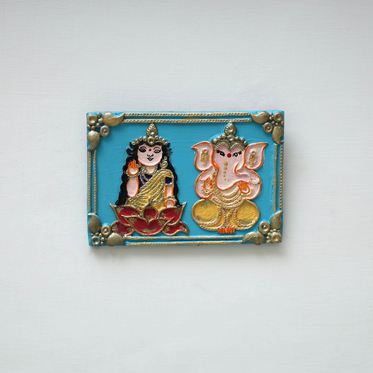Laxmi & ganesha - handpainted clay art wall frame 15