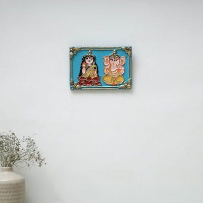 Laxmi & ganesha - handpainted clay art wall frame 15