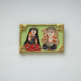 Laxmi & ganesha - handpainted clay art wall frame 18