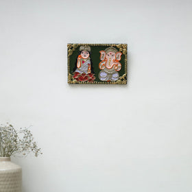 Laxmi & ganesha - handpainted clay art wall frame 19