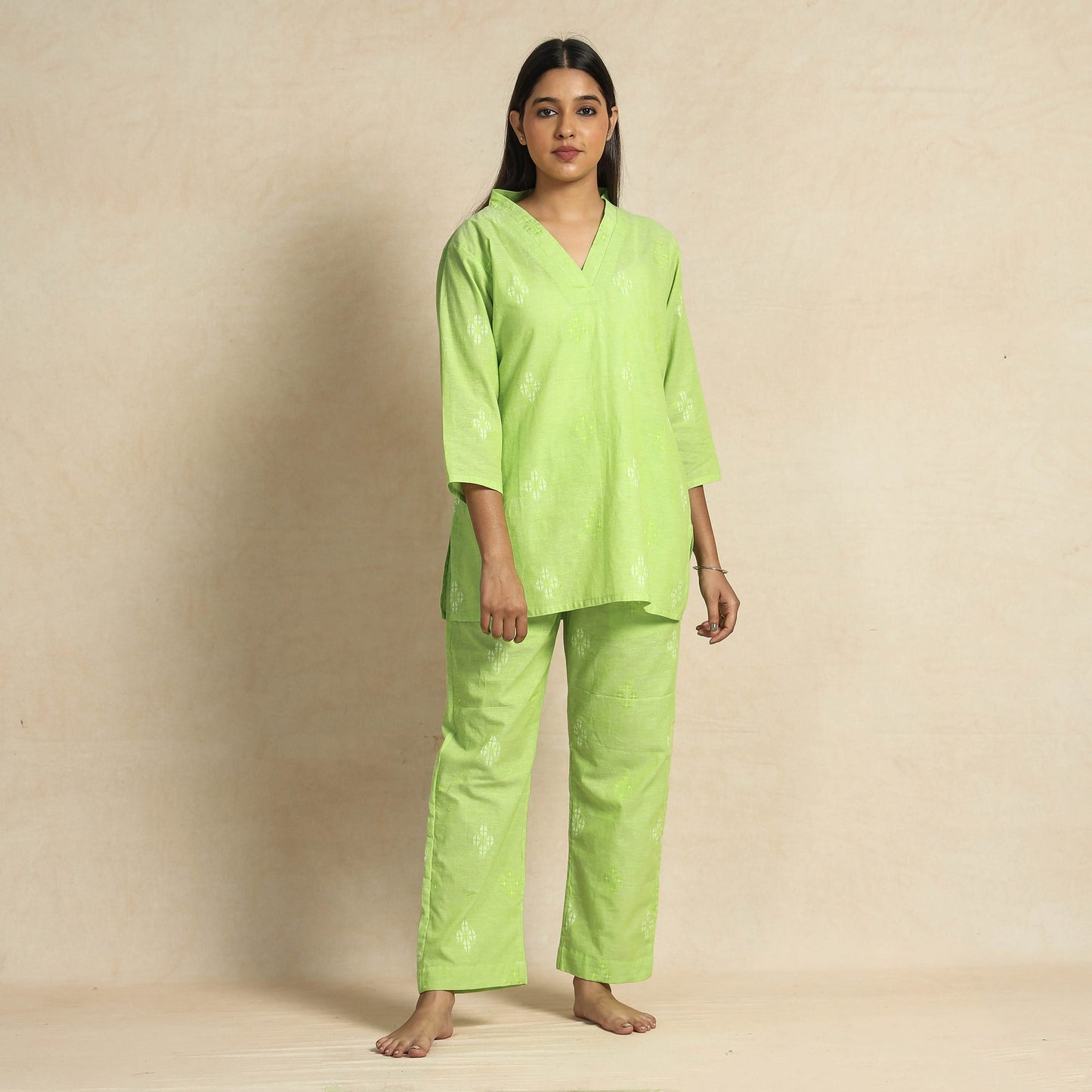 Buy Jacquard Cotton Top & Pyjama Night Suit Set Online at iTokri.com