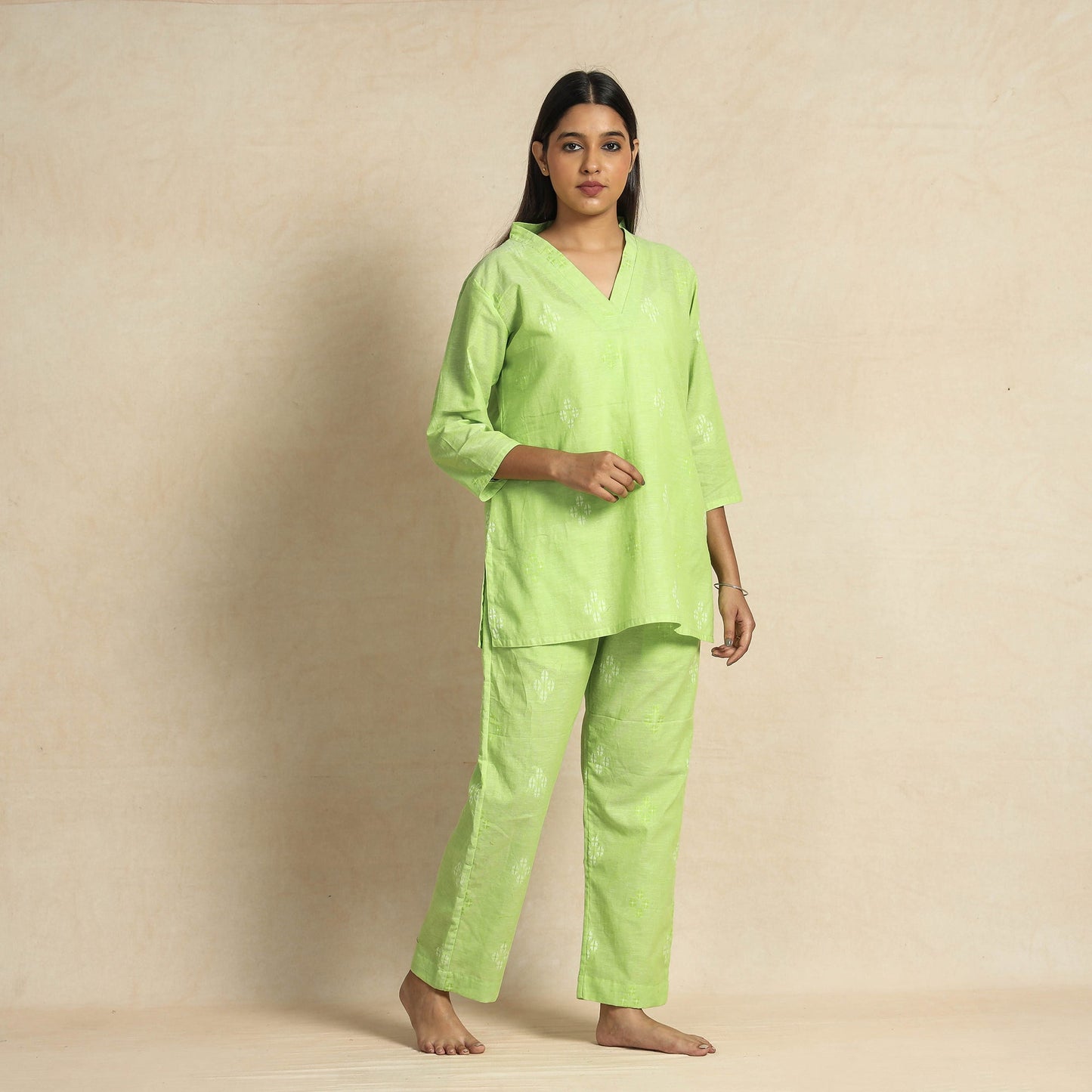 Buy Jacquard Cotton Top & Pyjama Night Suit Set Online at iTokri.com
