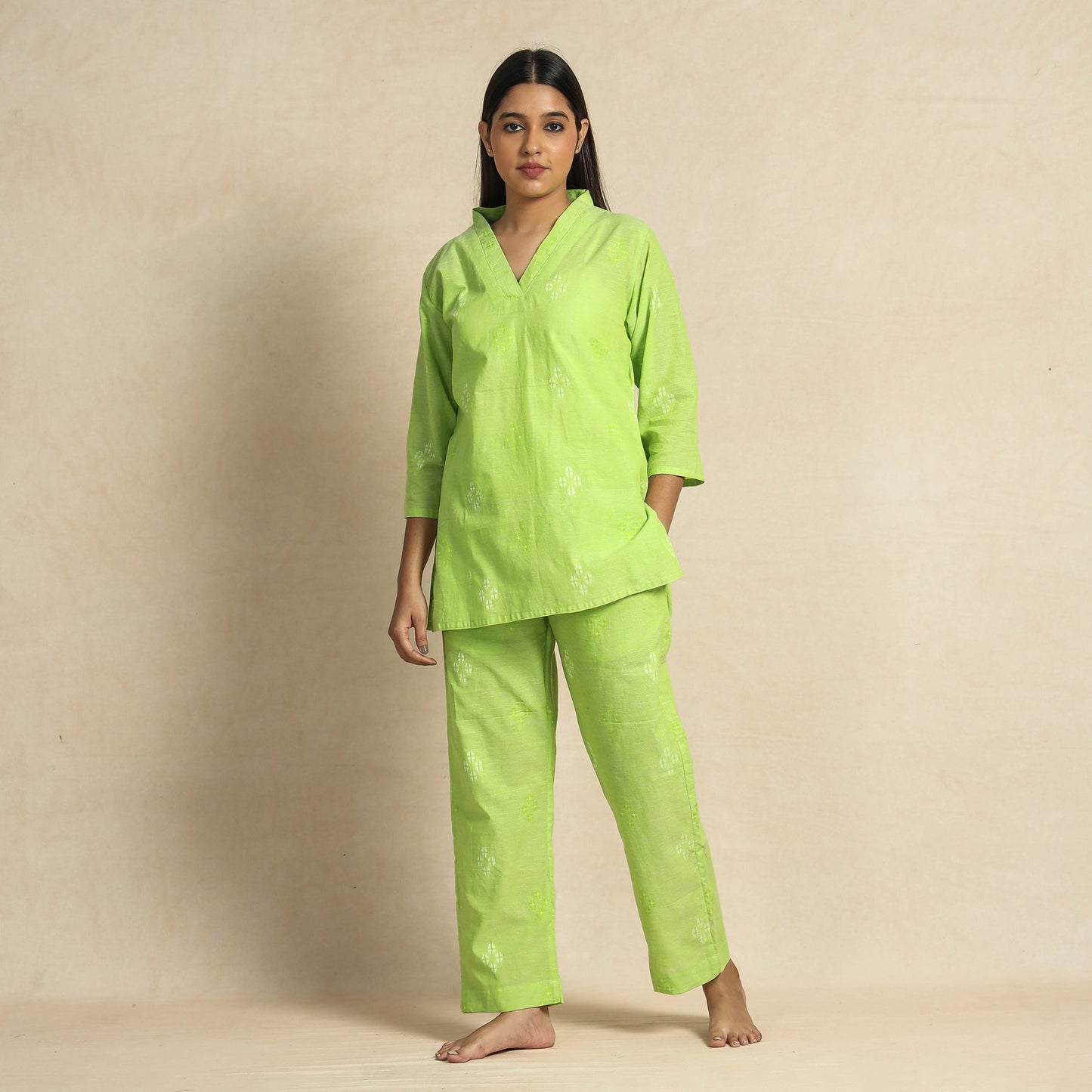 Buy Jacquard Cotton Top & Pyjama Night Suit Set Online at iTokri.com