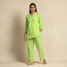 Buy Jacquard Cotton Top & Pyjama Night Suit Set Online at iTokri.com