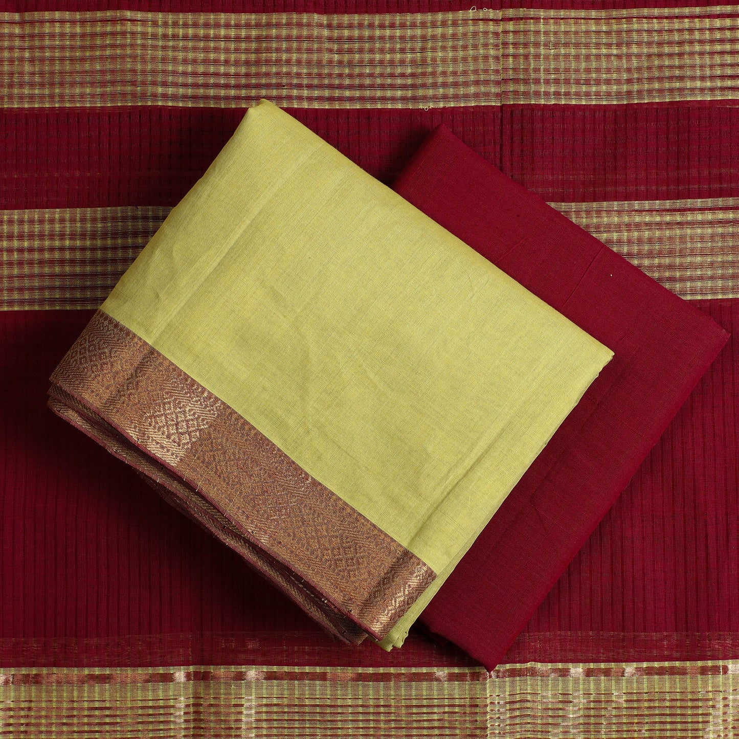 Lemon Yellow 3pc Handloom Cotton Mangalagiri Dress Material