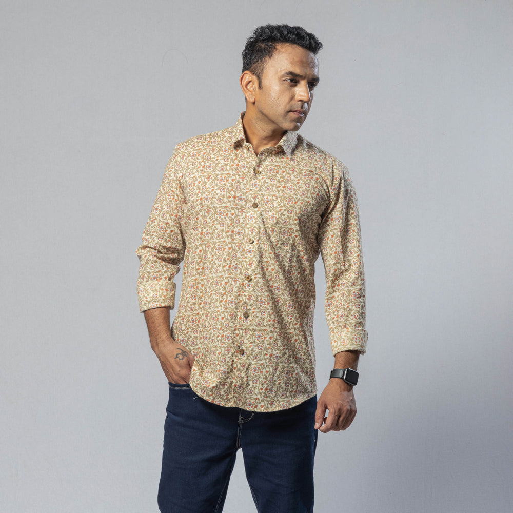 Liana off white color - men full sleeve cotton printed