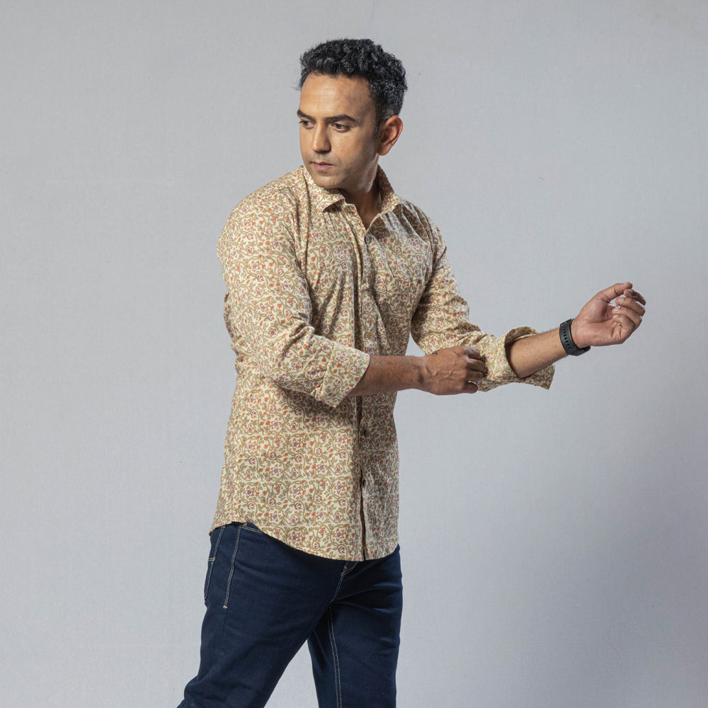 Liana off white color - men full sleeve cotton printed