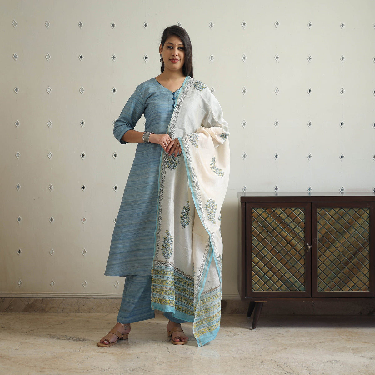 Light blue - bhagalpuri handloom desi tussar silk kurta set