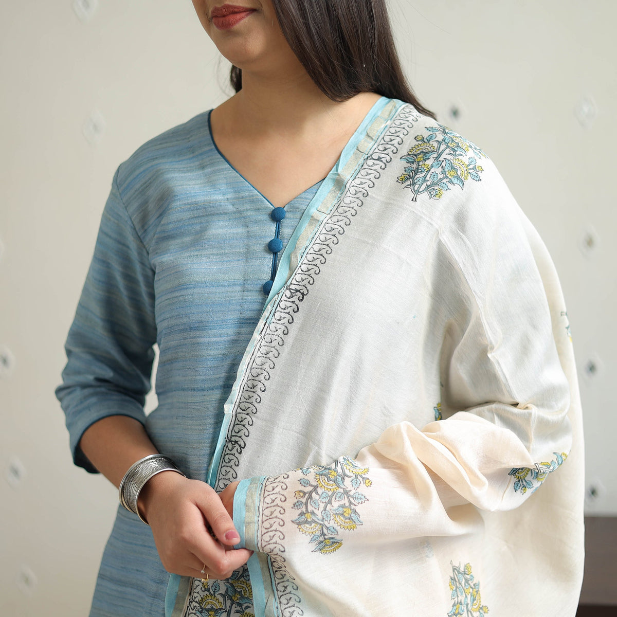 Light blue - bhagalpuri handloom desi tussar silk kurta set