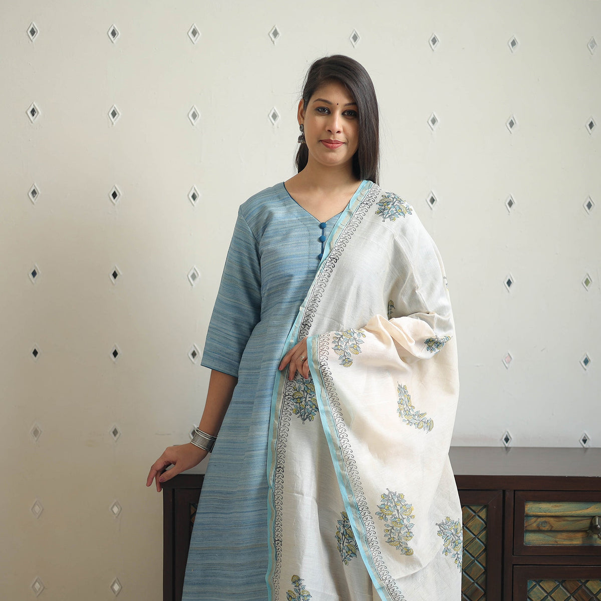 Light blue - bhagalpuri handloom desi tussar silk kurta set