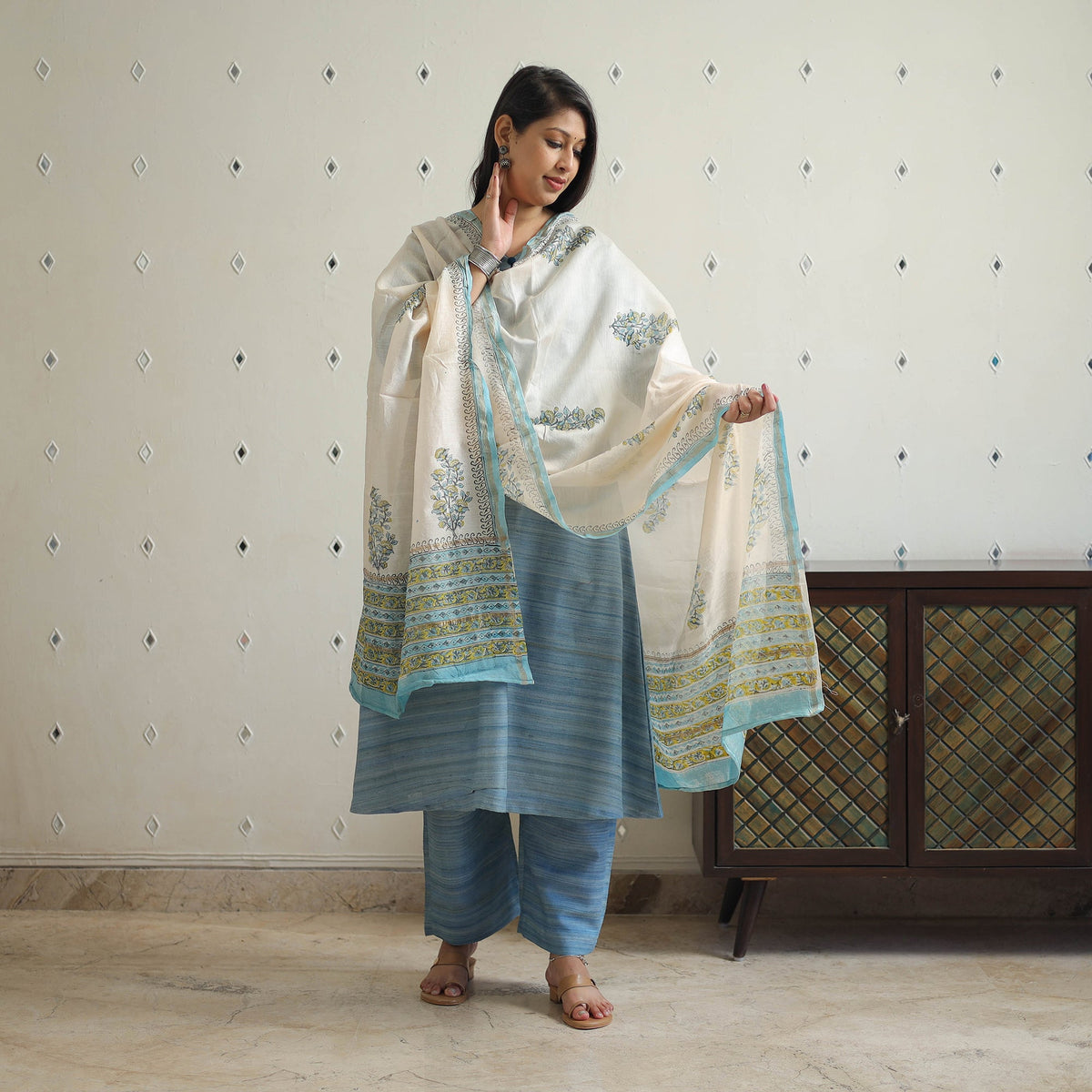Light blue - bhagalpuri handloom desi tussar silk kurta set
