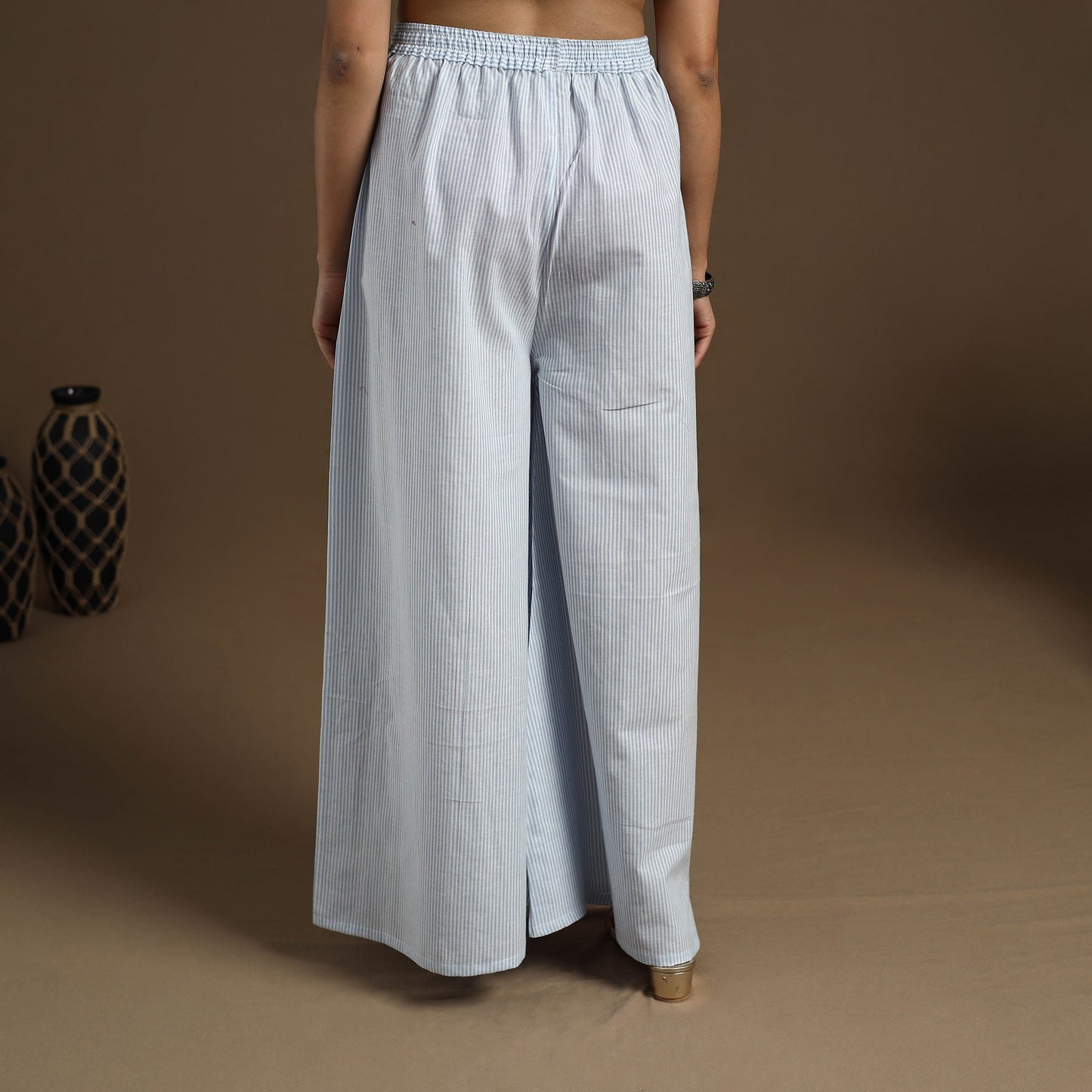  Cotton Light Blue Flared Plain Palazzo