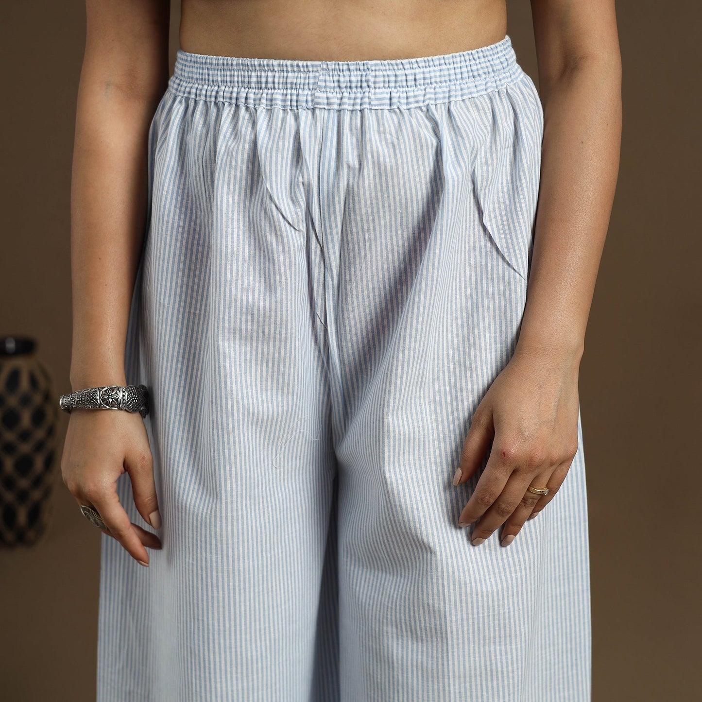  Cotton Light Blue Flared Plain Palazzo