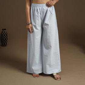  Cotton Light Blue Flared Plain Palazzo