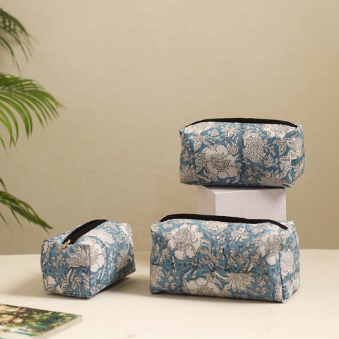  Light Blue Handmade Cotton Toiletry Bags (Set of 3)