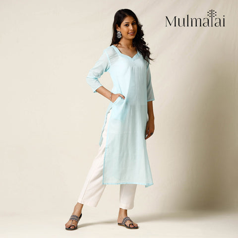 Buy Mulmalai Cotton Plain Dyed Long Kurta Online at iTokri.com
