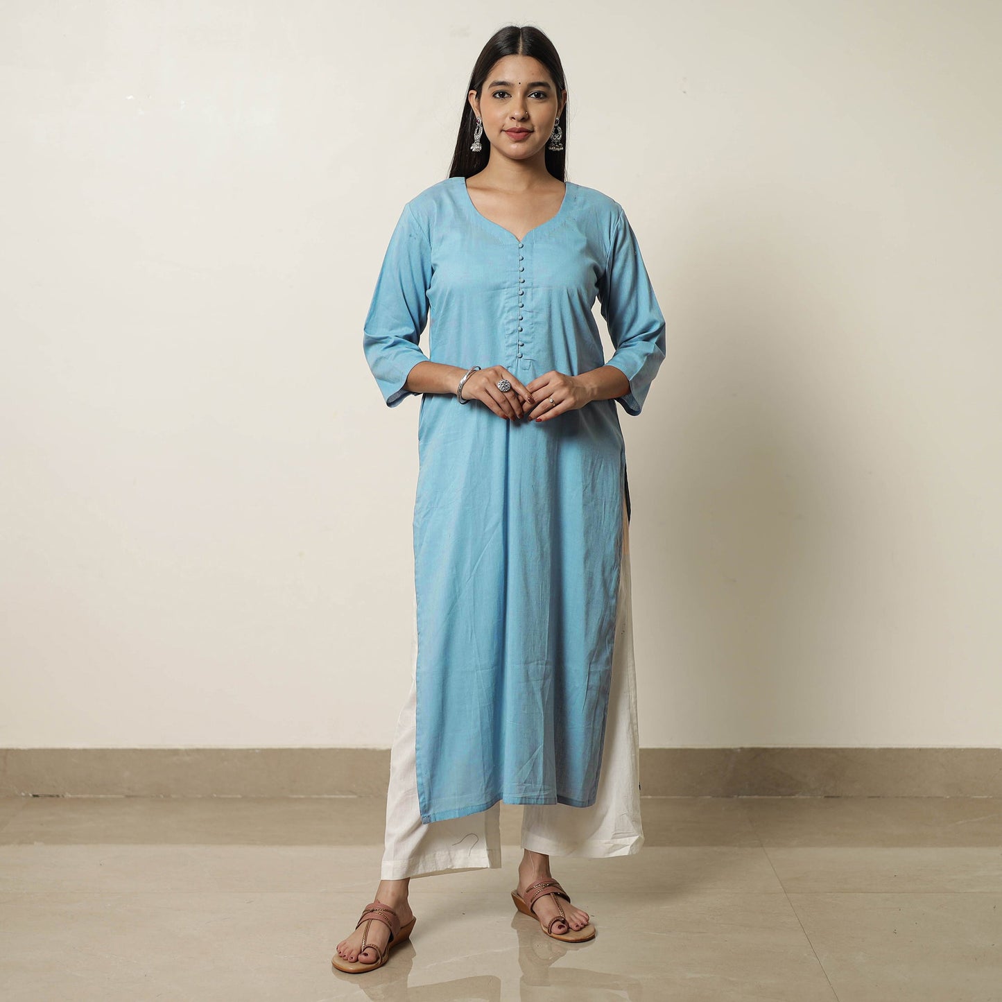  Plain Cotton Long Straight Kurta 05 
