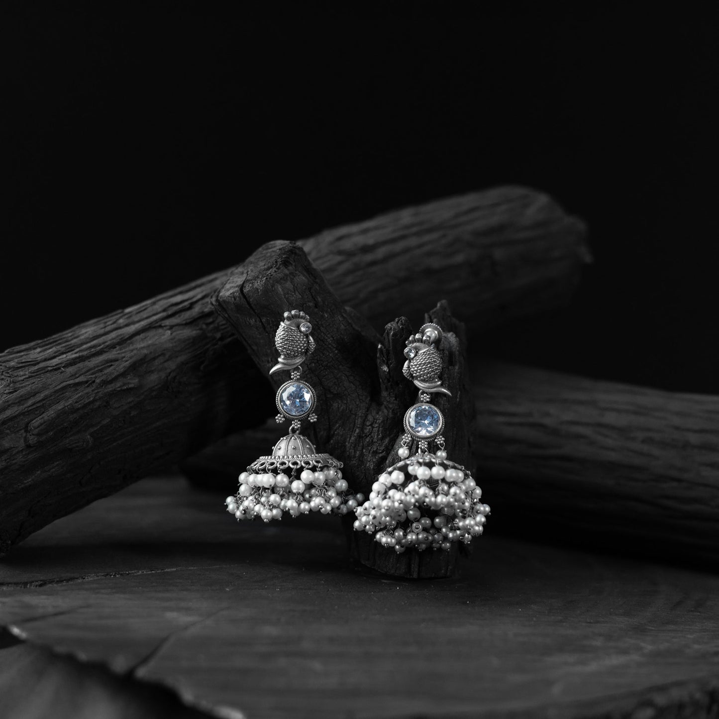 Light blue - saanjh bela peacock oxidised earrings