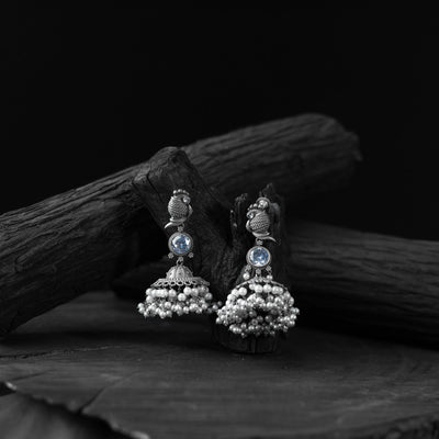 Light blue - saanjh bela peacock oxidised earrings
