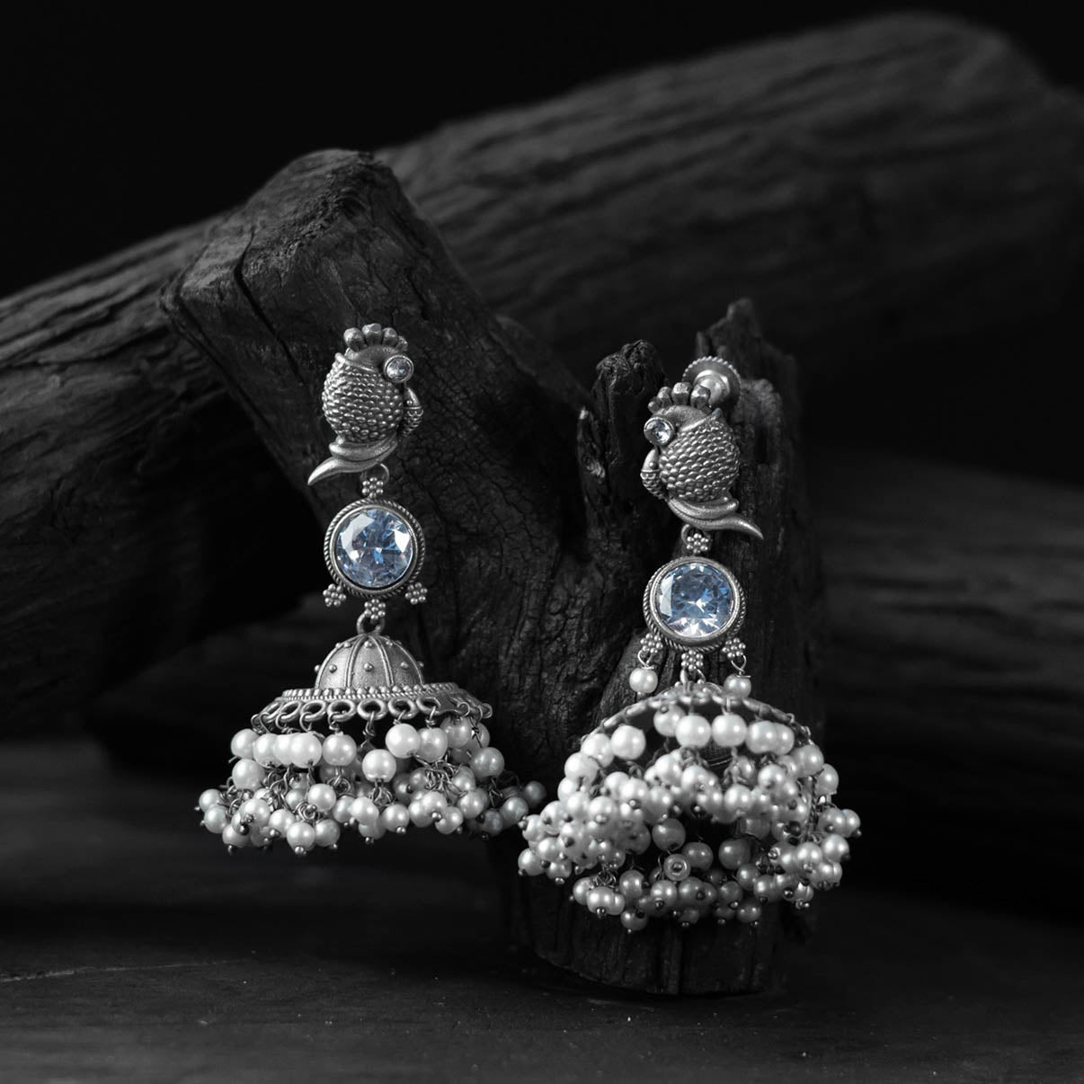 Light blue - saanjh bela peacock oxidised earrings