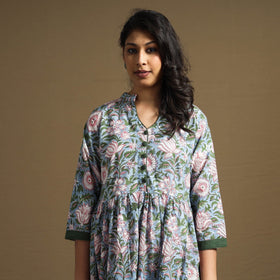 Buy Sanganeri Block Printed Cotton Flared Dress Online at iTokri.com