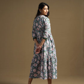 Buy Sanganeri Block Printed Cotton Flared Dress Online at iTokri.com