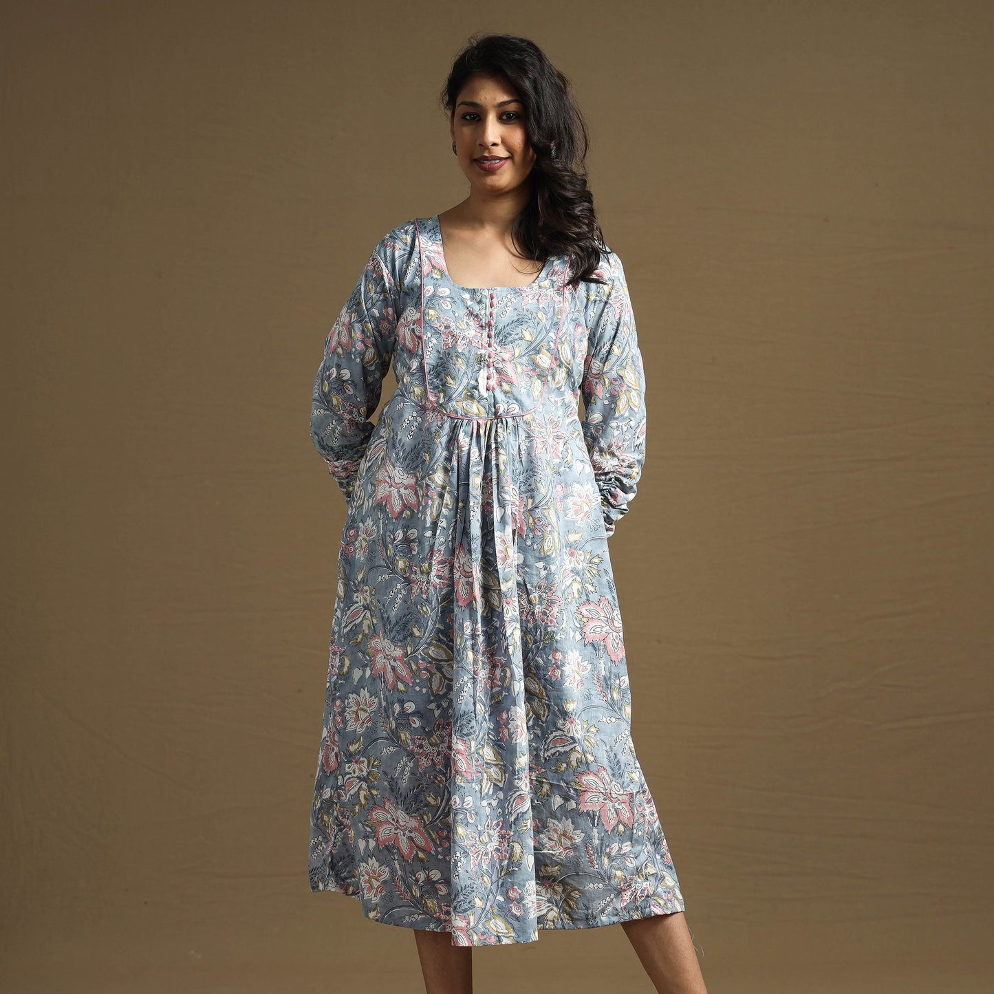 Buy Sanganeri Block Printed Cotton Flared Dress Online at iTokri.com