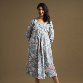 Buy Sanganeri Block Printed Cotton Flared Dress Online at iTokri.com