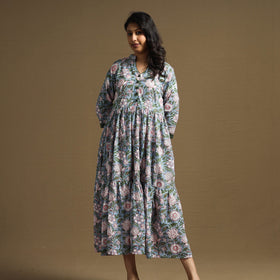 Buy Sanganeri Block Printed Cotton Flared Dress Online at iTokri.com