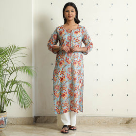 Buy Sanganeri Block Printed Mul Cotton Straight Kurta Online at iTokri.com
