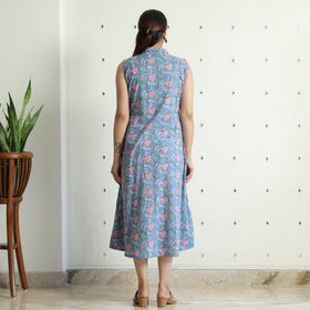  Sanganeri Block Printed Cotton Collared Neck Buttoned Down Dress 