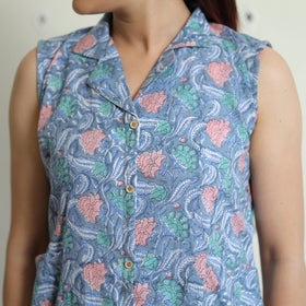 Sanganeri Block Printed Cotton Collared Neck Buttoned Down Dress 