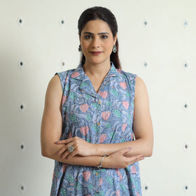  Sanganeri Block Printed Cotton Collared Neck Buttoned Down Dress 