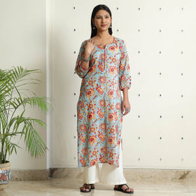 Buy Sanganeri Block Printed Mul Cotton Straight Kurta Online at iTokri.com