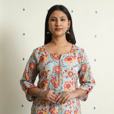 Buy Sanganeri Block Printed Mul Cotton Straight Kurta Online at iTokri.com