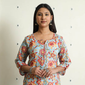 Buy Sanganeri Block Printed Mul Cotton Straight Kurta Online at iTokri.com