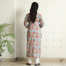 Buy Sanganeri Block Printed Mul Cotton Straight Kurta Online at iTokri.com