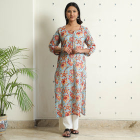 Buy Sanganeri Block Printed Mul Cotton Straight Kurta Online at iTokri.com