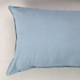 Set of 2 Light Blue Kantha Stitch Cotton Pillow Covers