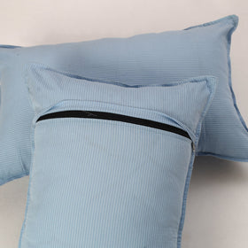 Set of 2 Light Blue Kantha Stitch Cotton Pillow Covers