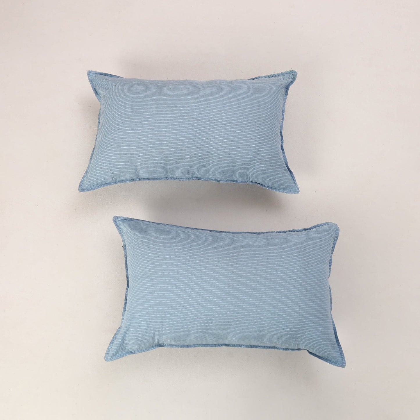 Set of 2 Light Blue Kantha Stitch Cotton Pillow Covers