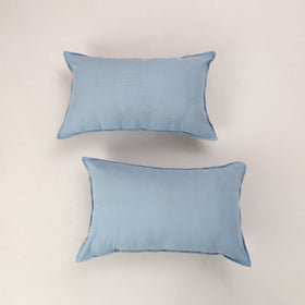 Set of 2 Light Blue Kantha Stitch Cotton Pillow Covers