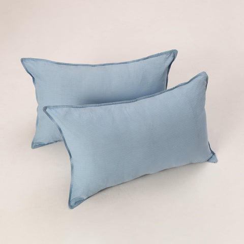 Set of 2 Light Blue Kantha Stitch Cotton Pillow Covers