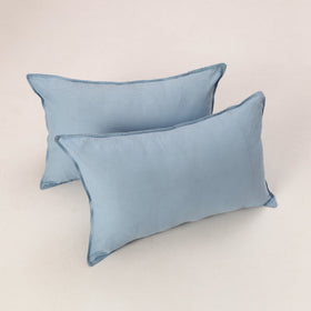 Set of 2 Light Blue Kantha Stitch Cotton Pillow Covers