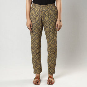 Buy Light Brown Ajrakh Block Printing Cotton Tapered Casual Pant for Women Online at iTokri.com